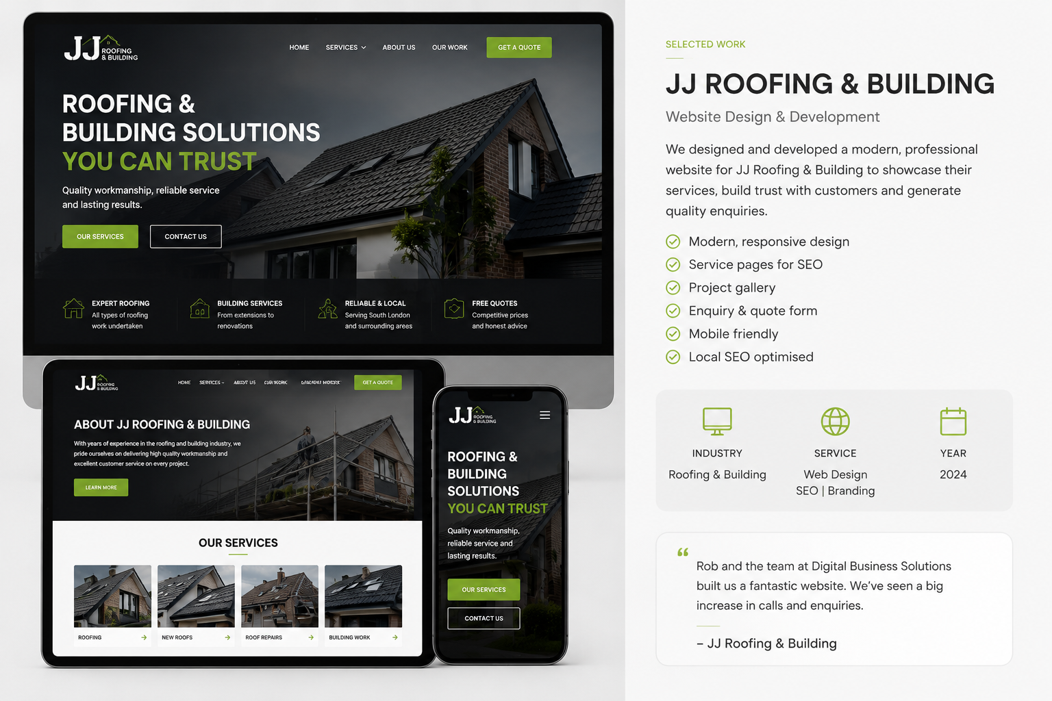 JJ Roofing and Building website case-study mock-up