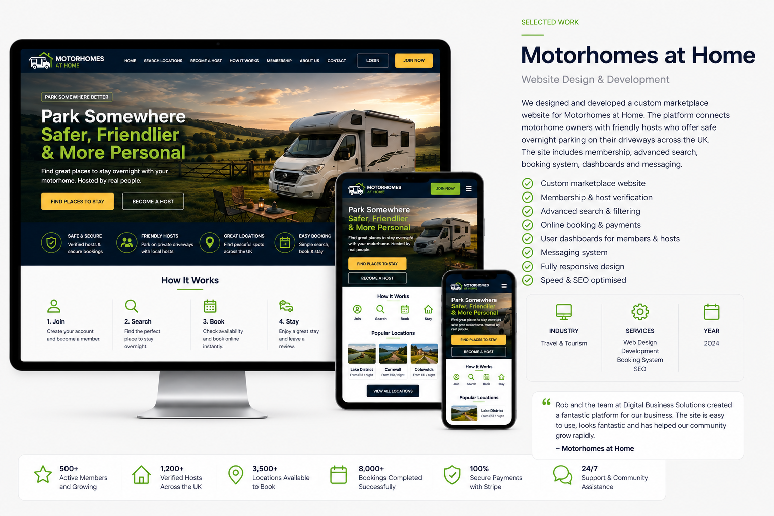 Motorhomes at Home marketplace website case-study mock-up