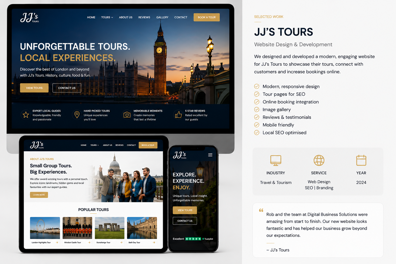 JJ's Tours website case-study mock-up