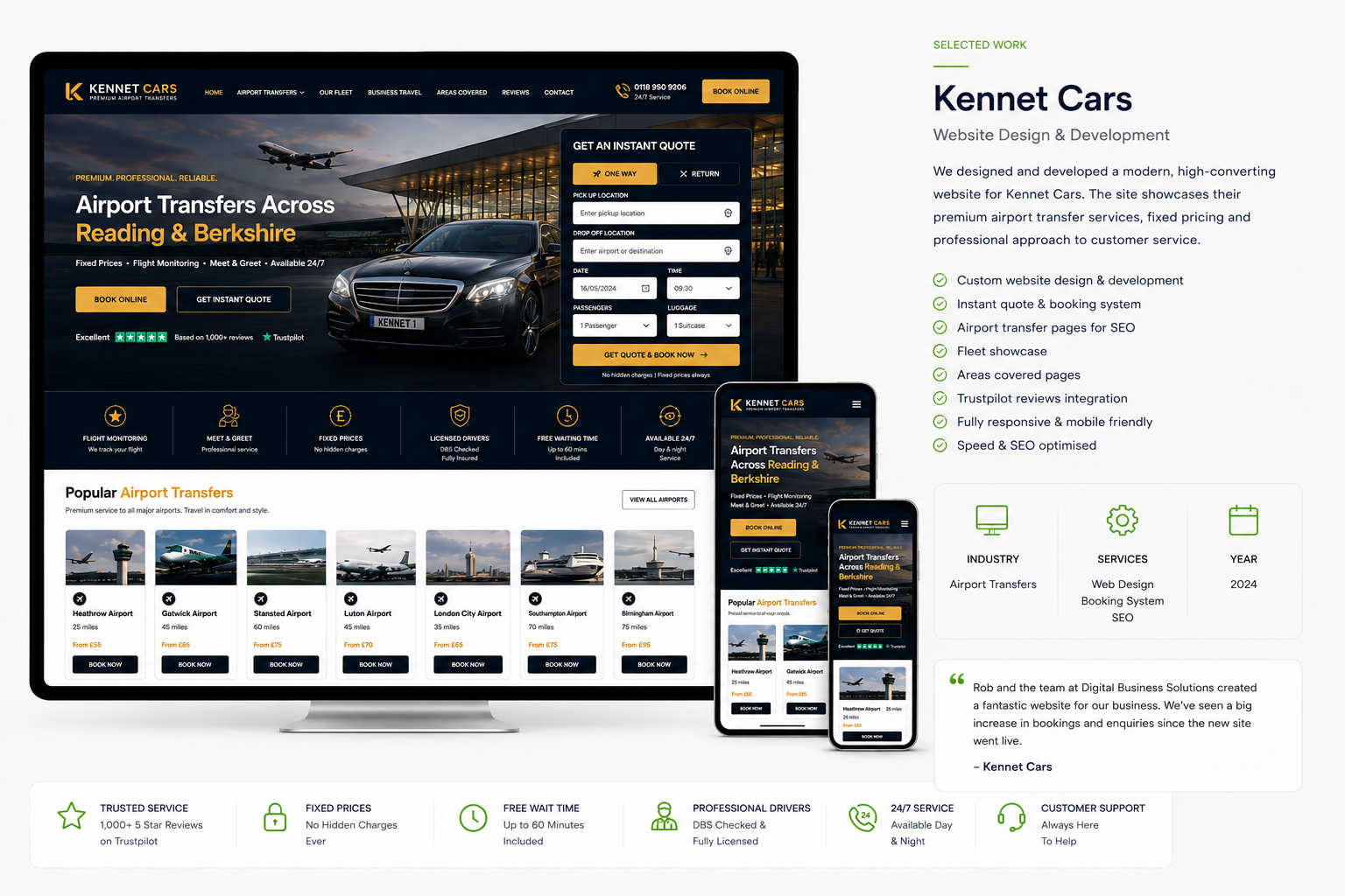 Kennet Cars airport transfer website case-study mock-up
